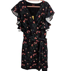 Alexa Admor Womens 2X Black Floral Ruffle Wrap Dress - Perfect for Valentine's D